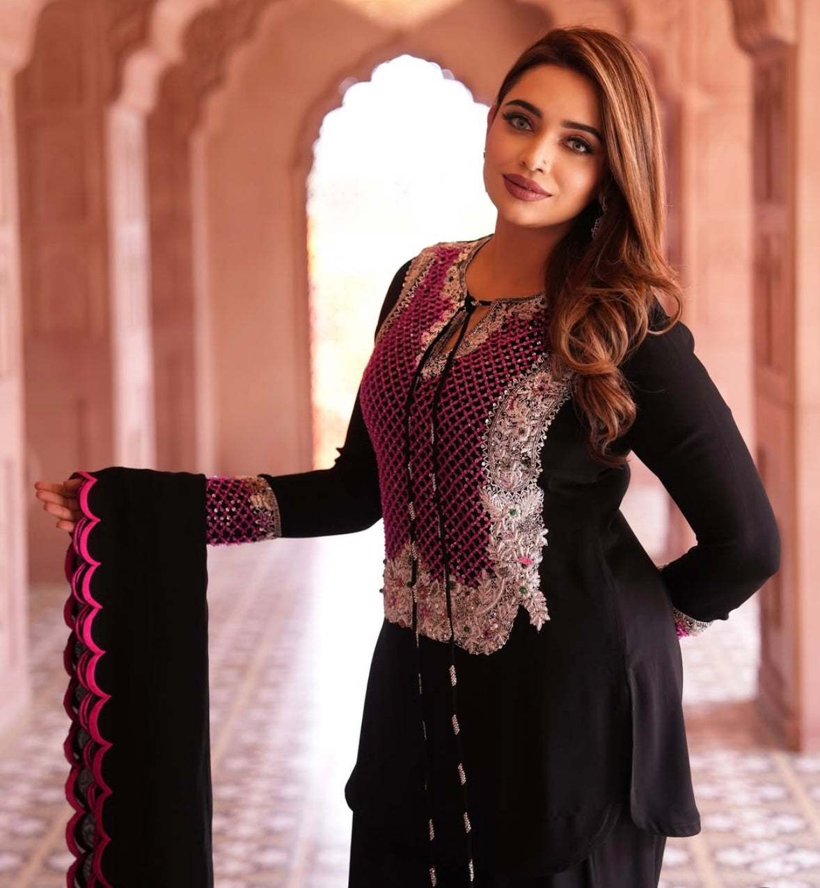 Black Heavy Dress With Farshi Shalwar