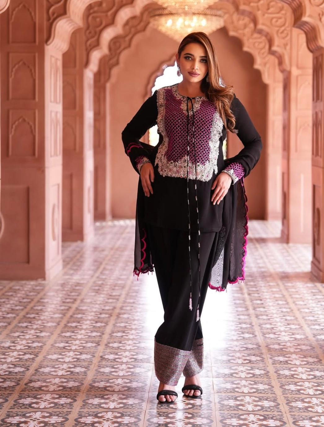 Black Heavy Dress With Farshi Shalwar