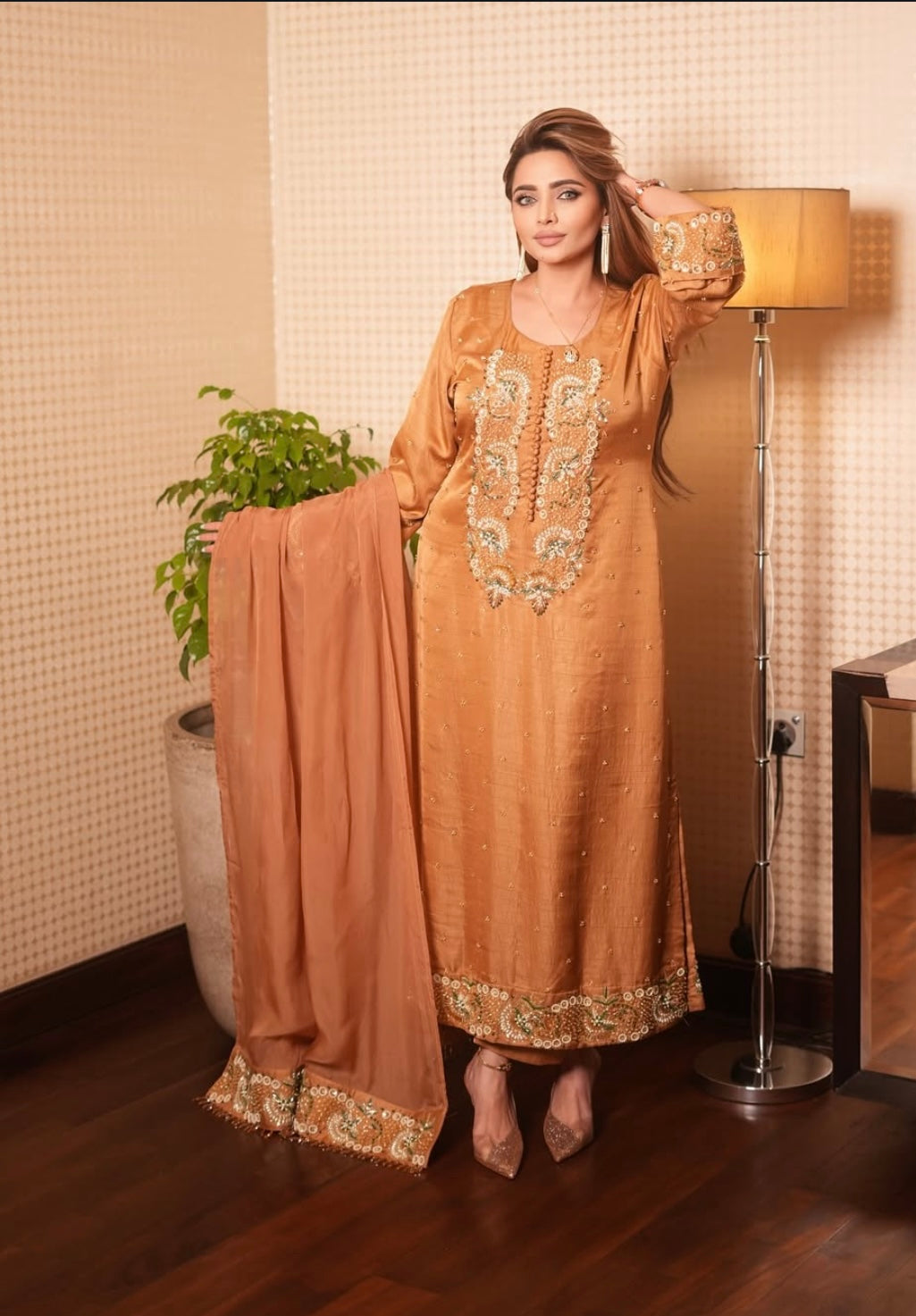 Suttle Orange long Kamiz Dress