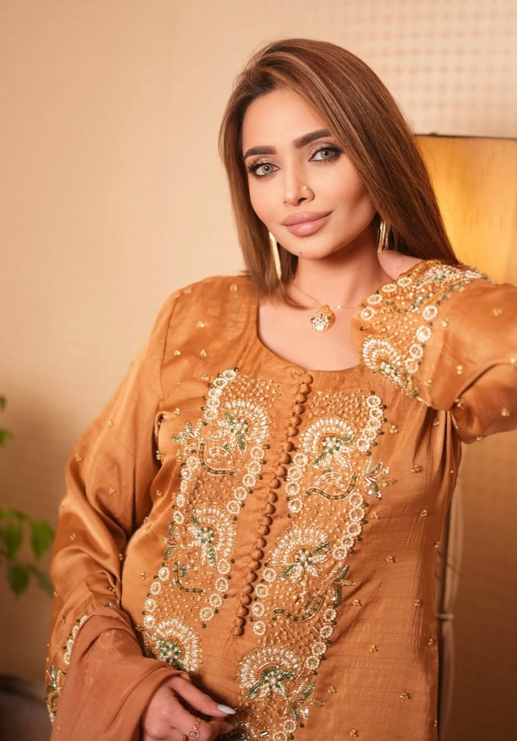 Suttle Orange long Kamiz Dress