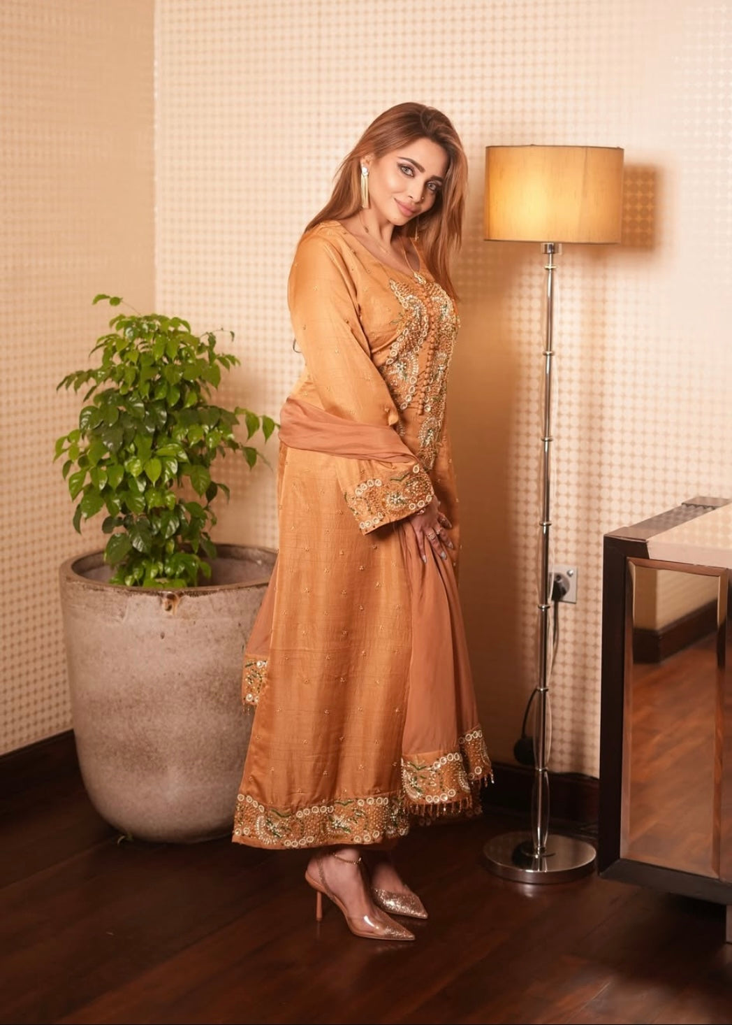 Suttle Orange long Kamiz Dress