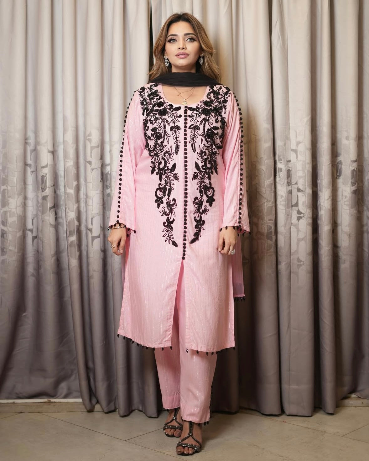 Elegant double shade dupatta, perfectly paired with a black work dress