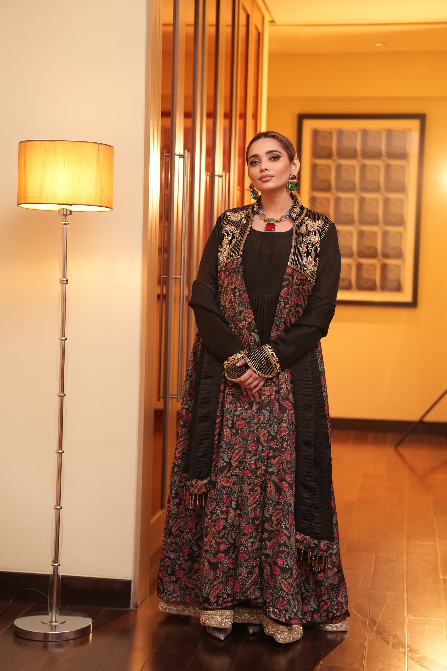 Gherdaar Gown with printed jacket