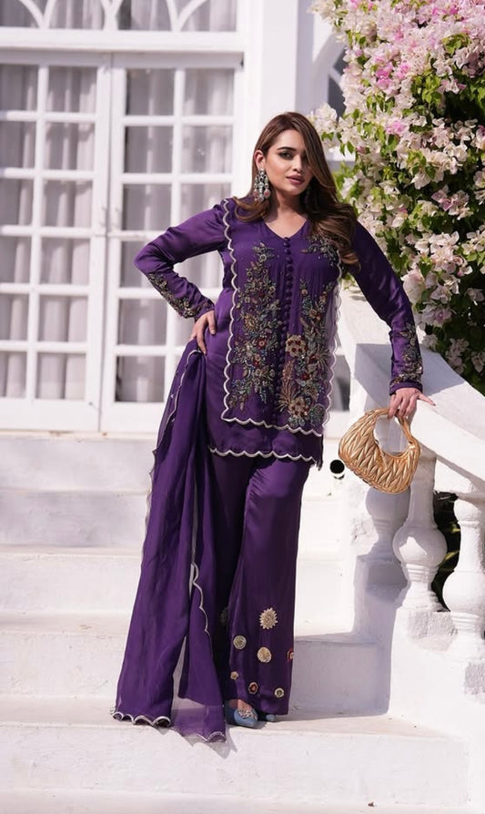 Beautiful Wine Short Kamiz & Pants