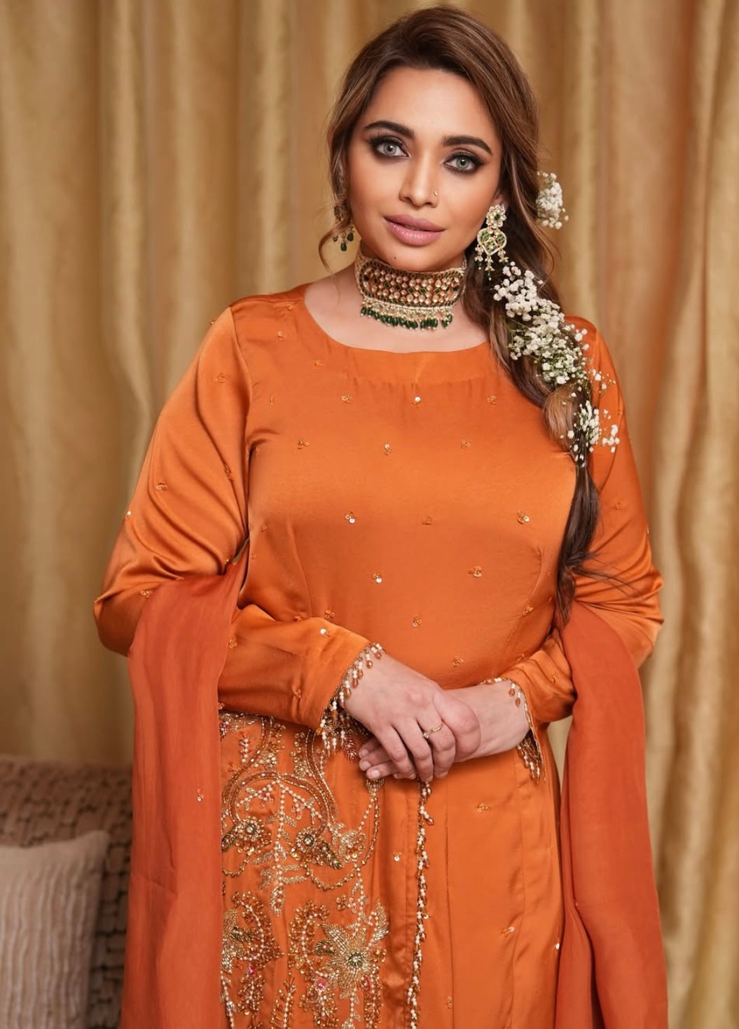 Tangy orange long front slit dress