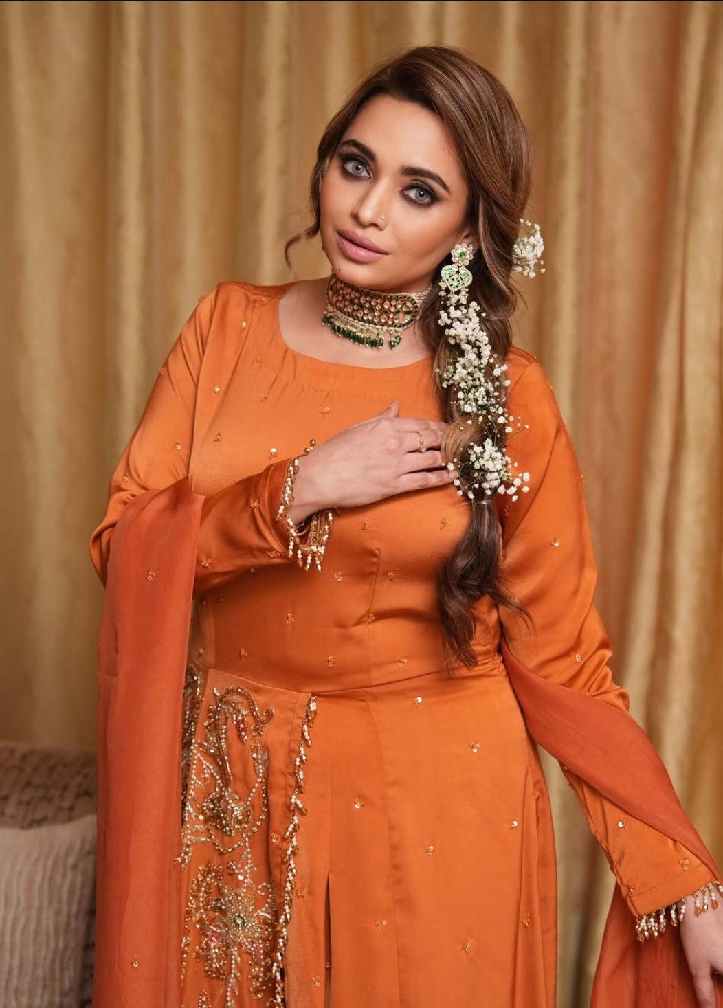 Tangy orange long front slit dress