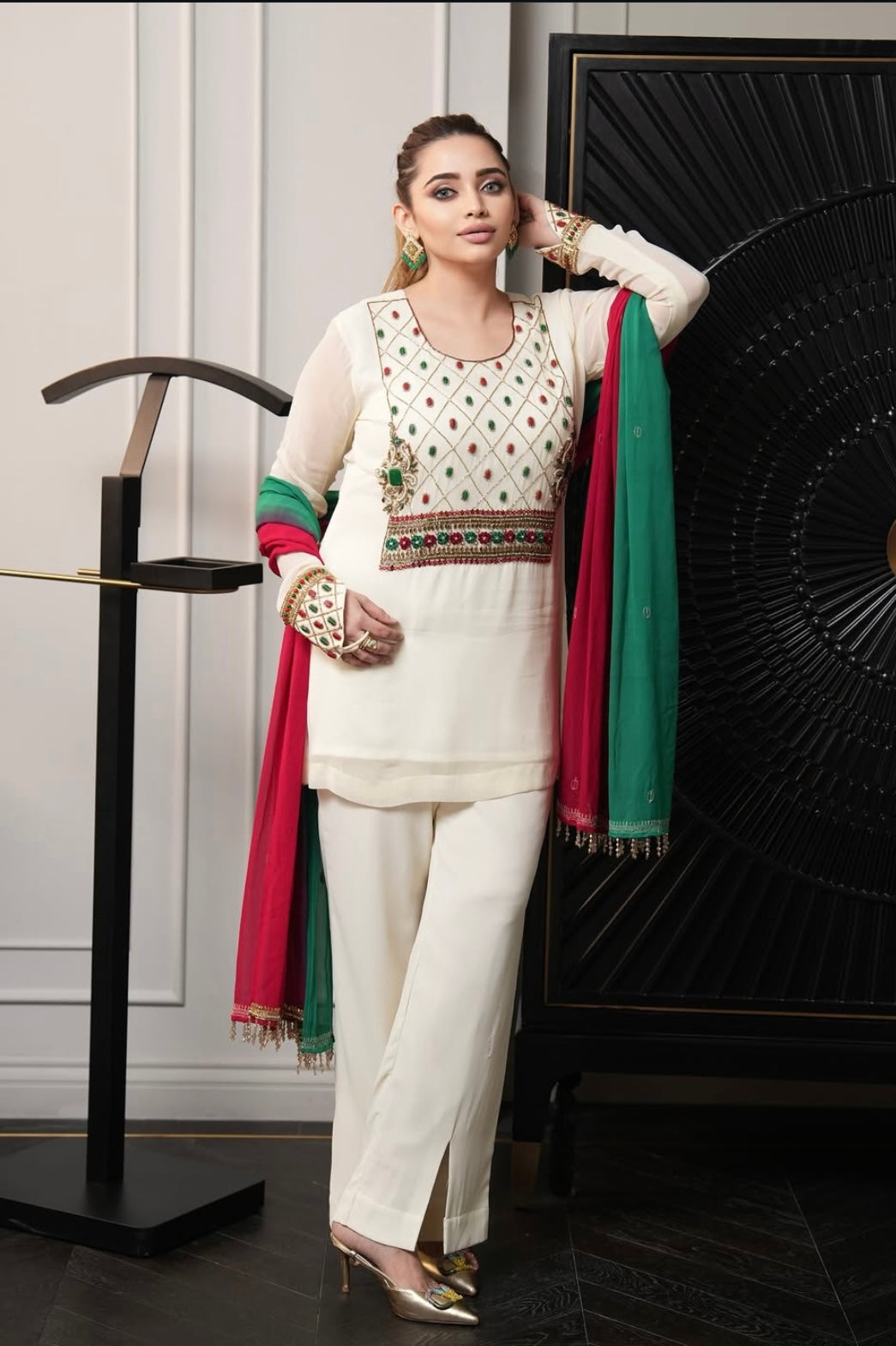 Off white Dress with Bell bottoms