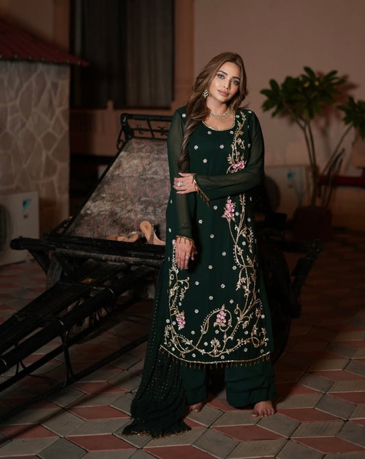 Green Dress with Boondi Dupatta