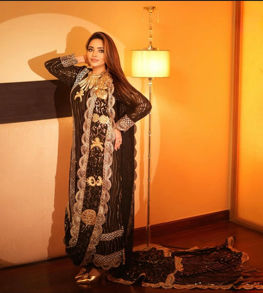 Elegant black saree-style dress