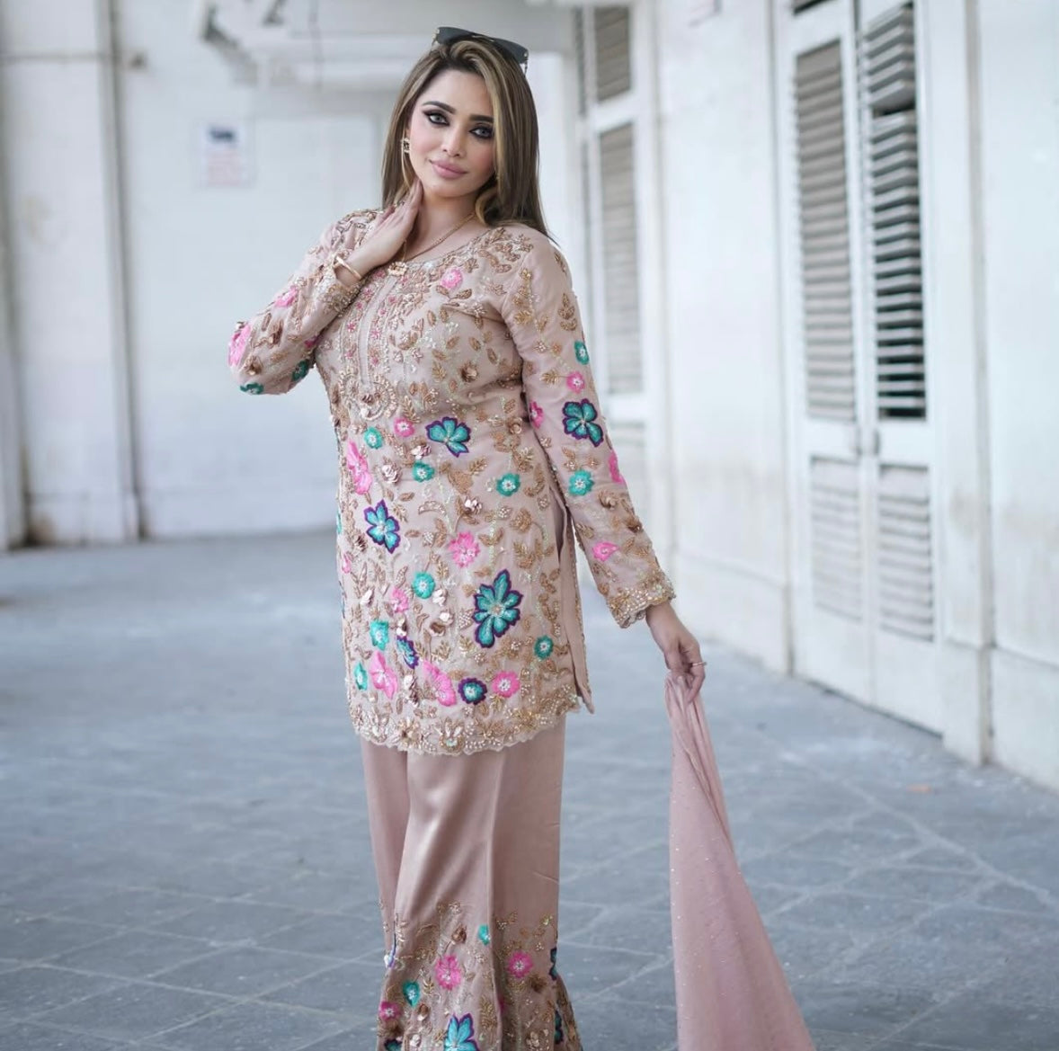 Exquisite Multicoloured Work with Flared Pants