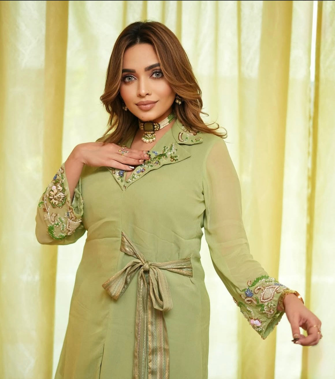 Elegant tie cord set dress