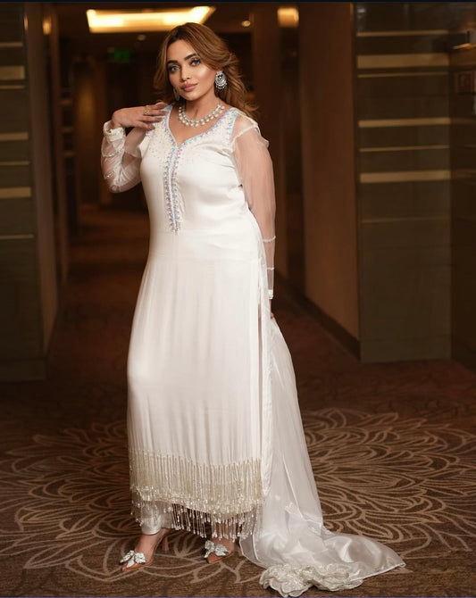 Chandani white long tassels dress