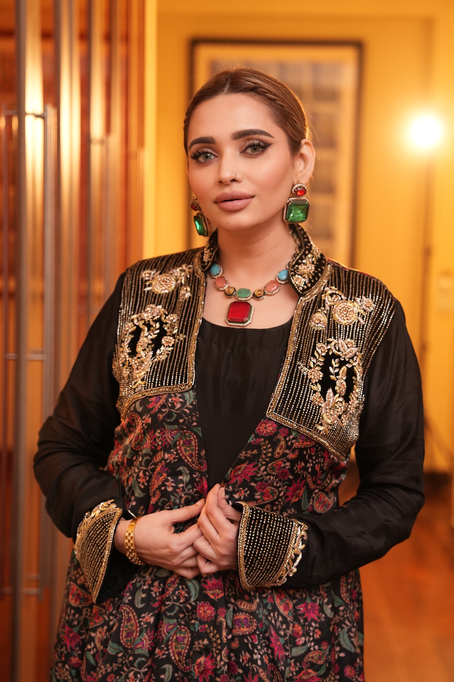 Gherdaar Gown with printed jacket