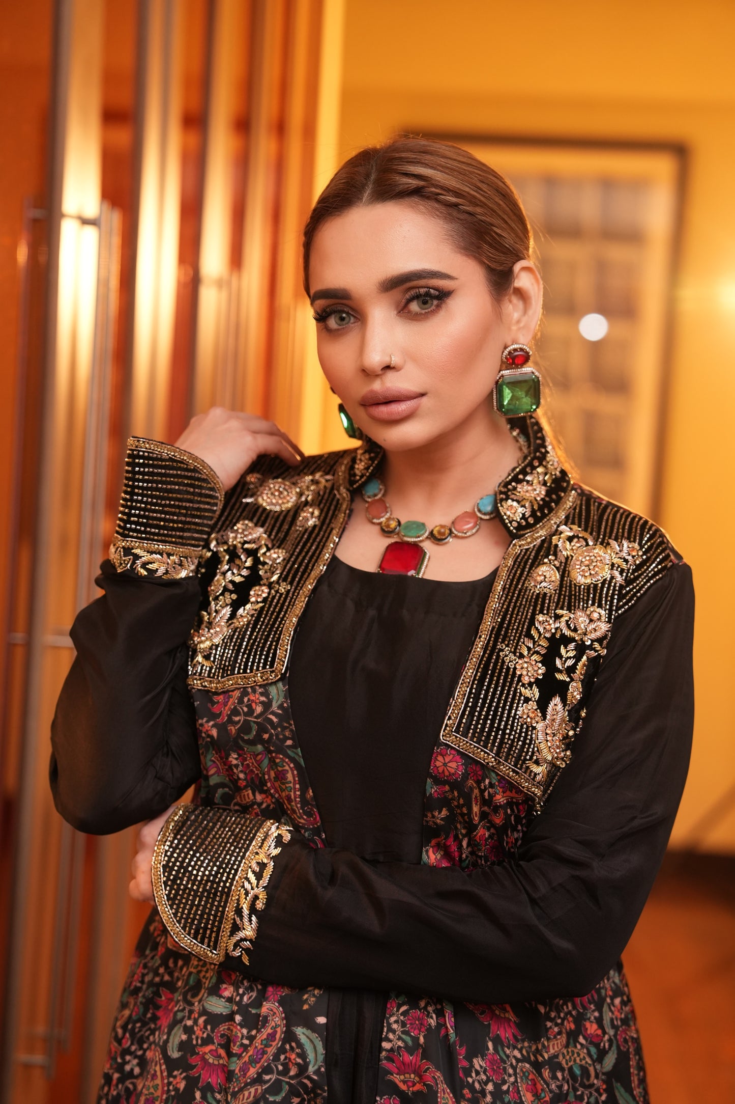 Gherdaar Gown with printed jacket