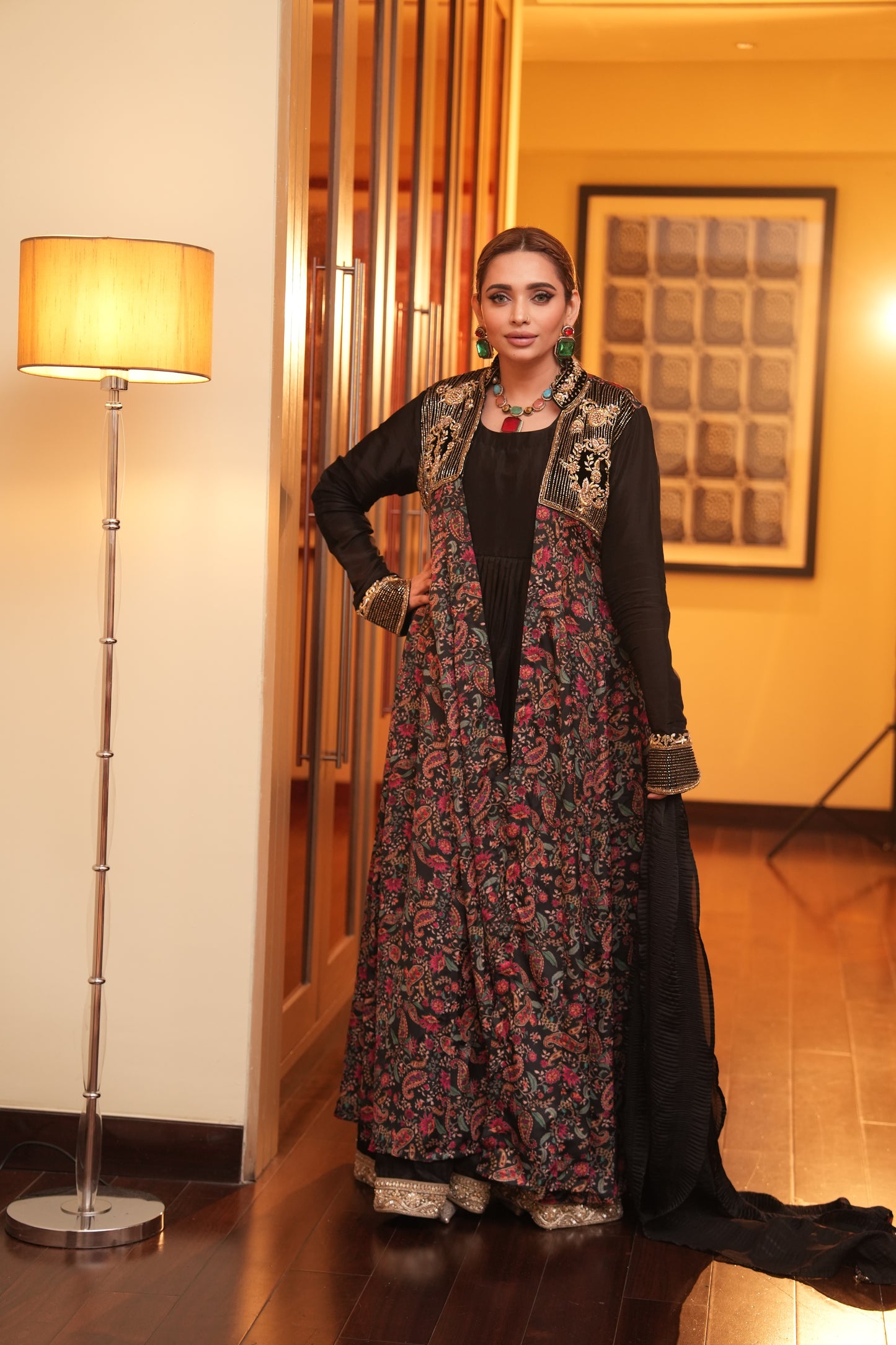 Gherdaar Gown with printed jacket