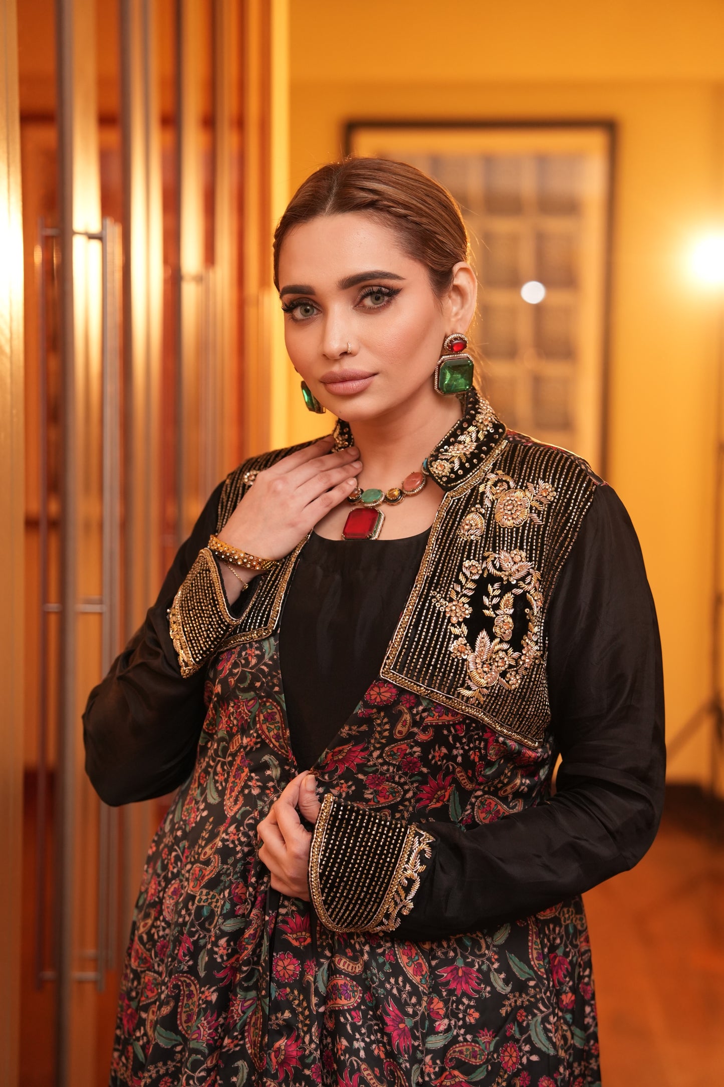 Gherdaar Gown with printed jacket
