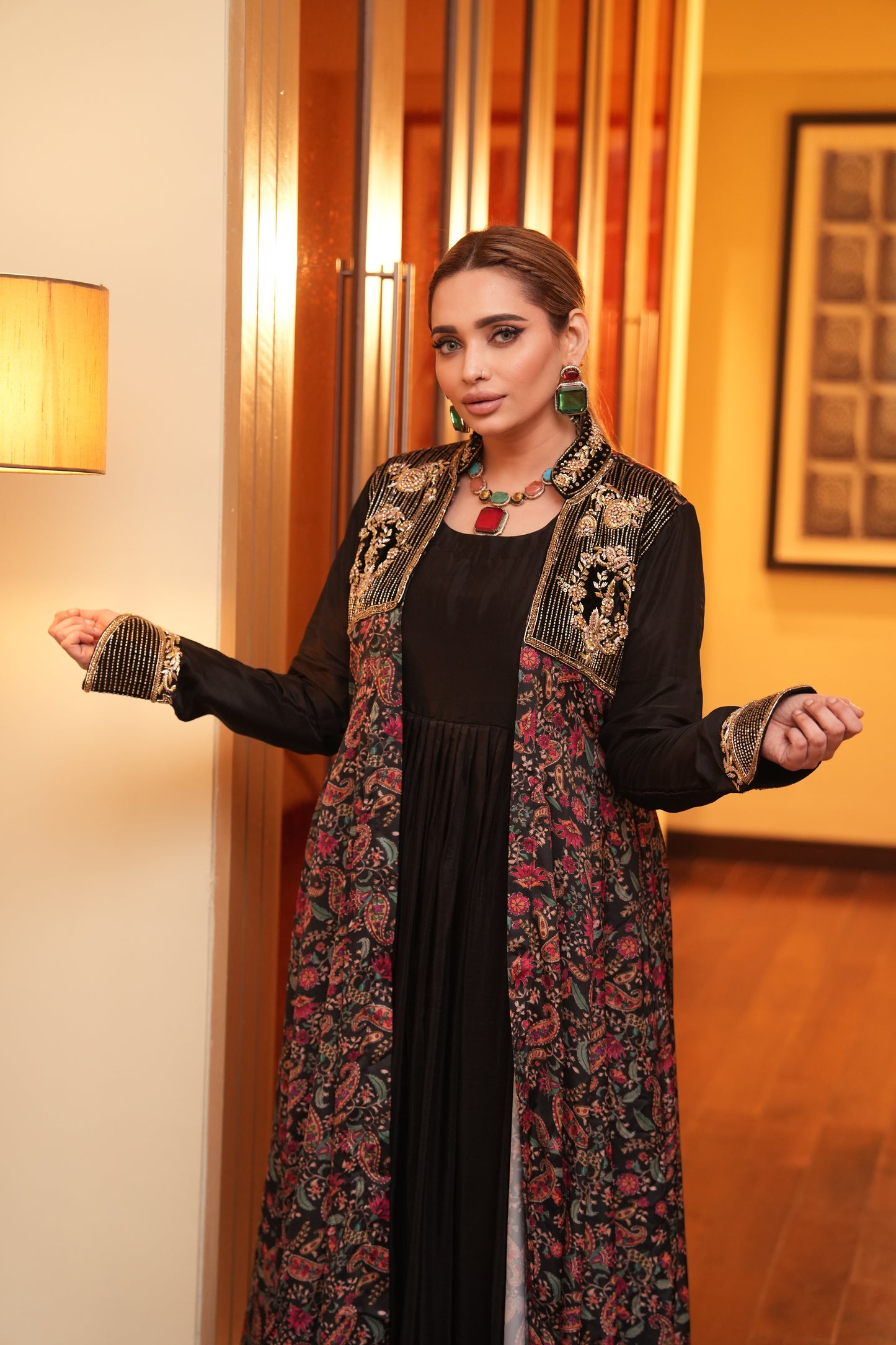 Gherdaar Gown with printed jacket