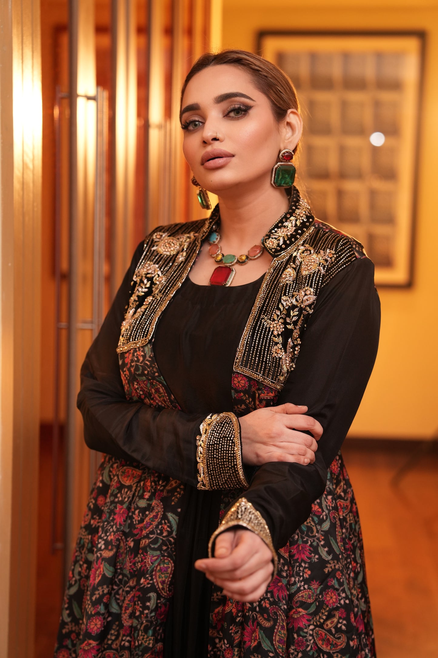 Gherdaar Gown with printed jacket