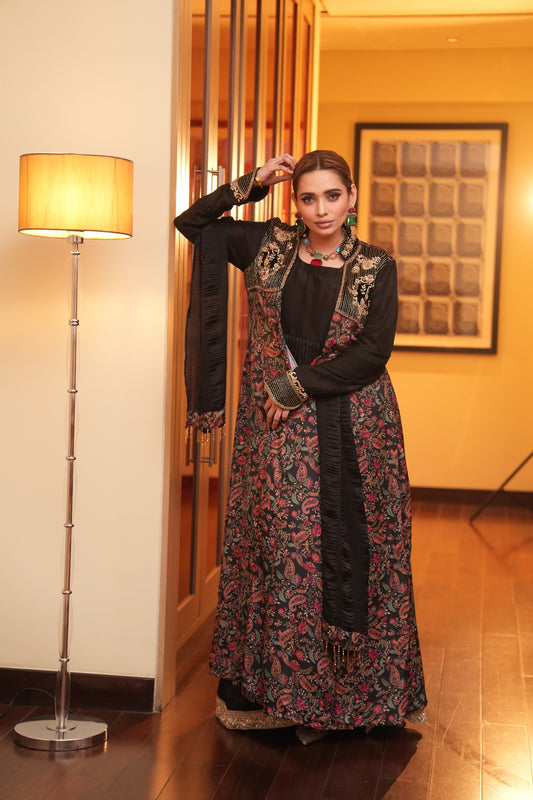 Gherdaar Gown with printed jacket