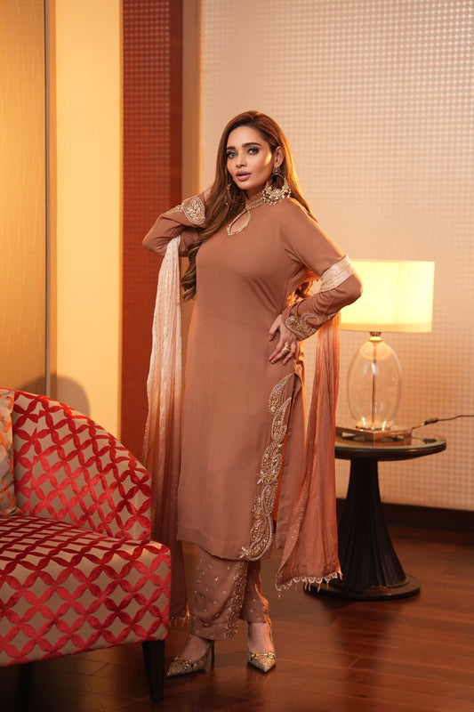 Perfectly crafted brown handwork dress